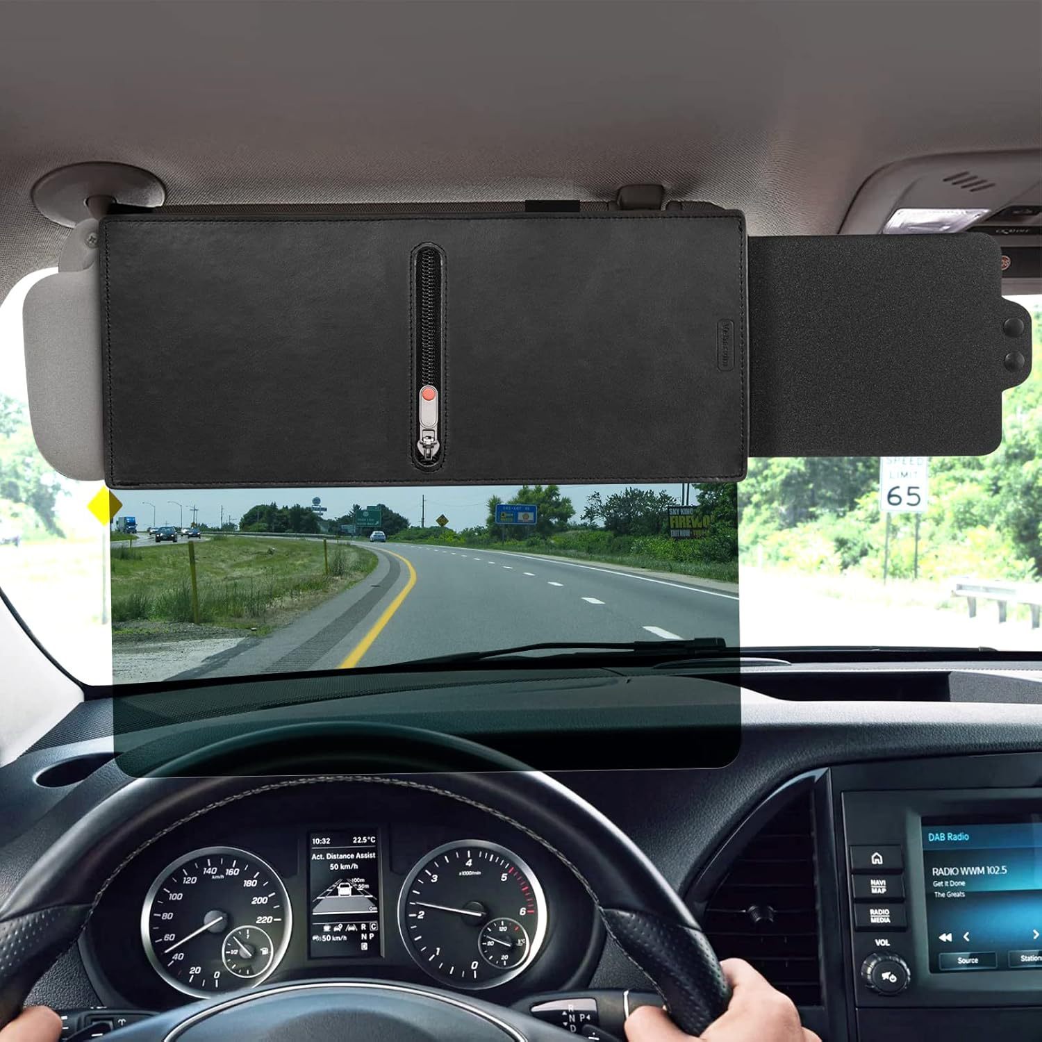 Car polarized sun visor with zipper, expandable polarized anti-glare shield, anti-glare three-sided sunshade panel