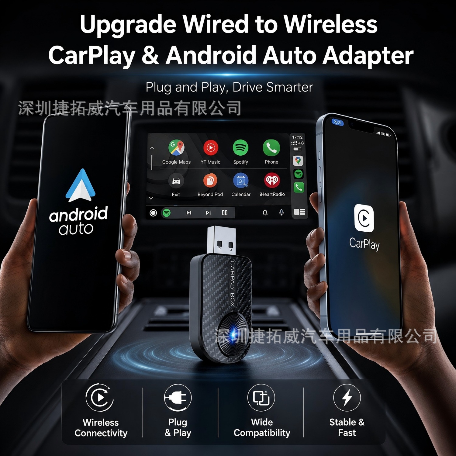 2-in-1 Wired to Wireless Carplay Box Android Autocarplay Box Car Screen Projection Converter