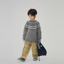 2025冬季新款童装儿童休闲圆领针织衫男中大童加厚保暖提花毛衣潮