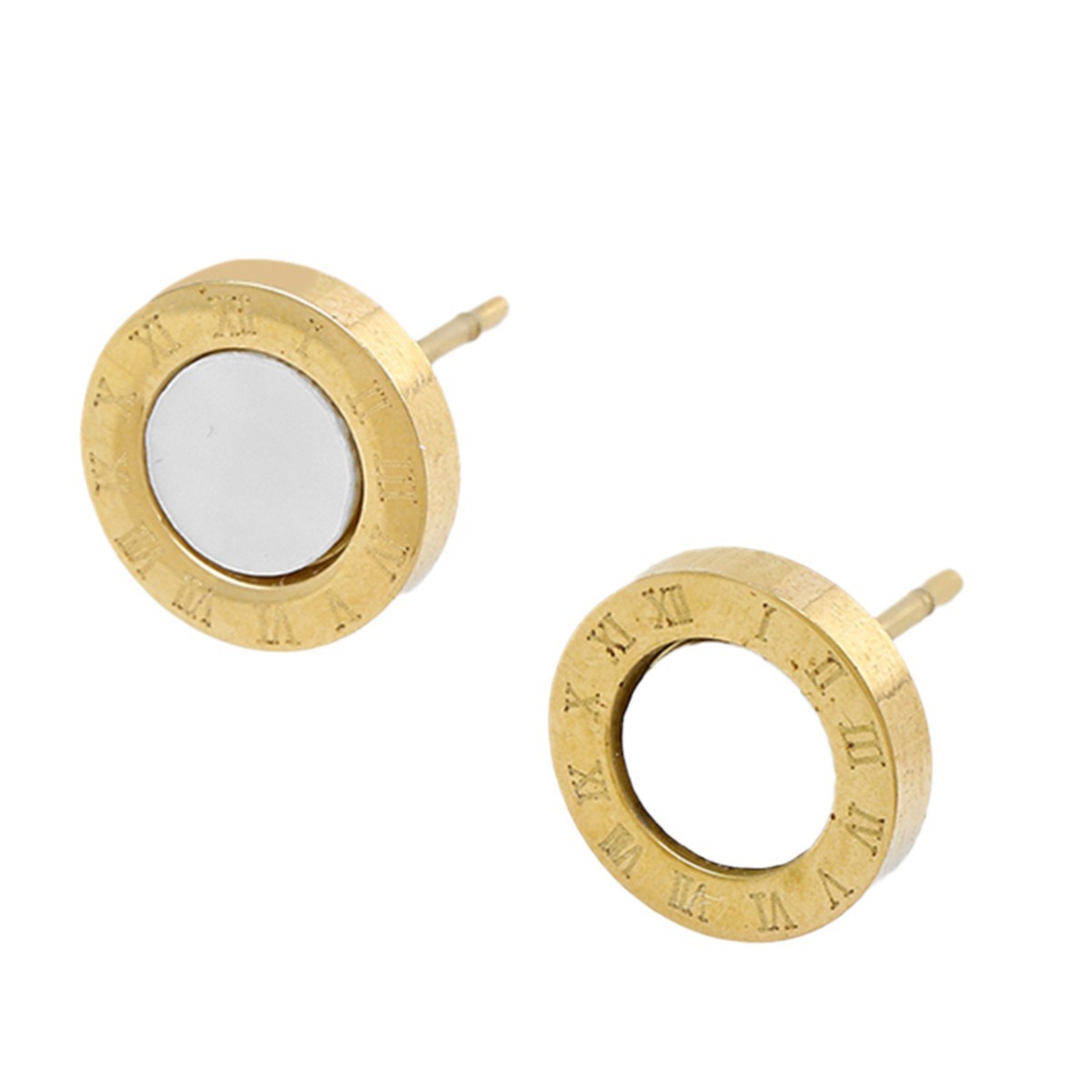 Cross-border clásico estilo simple joyería de acero inoxidable con incrustaciones de cáscara de la corrosión romana digital de oro de titanio de acero Stud pendientes
