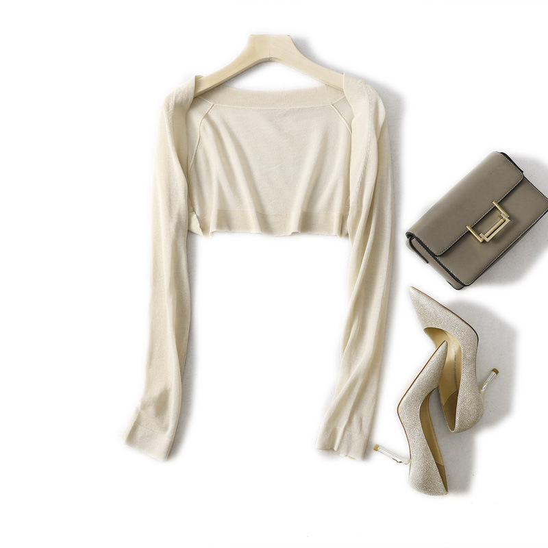 Factory wholesale summer ultra-short sunscreen sweater knitted cardigan women's thin air conditioning shirt small shawl long sleeve coat