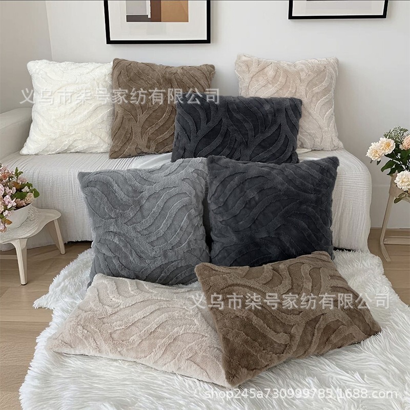 跨境抱枕套不含芯雪花绒雪大条纹纯色抱枕办公室沙发靠抱枕床头靠|undefined