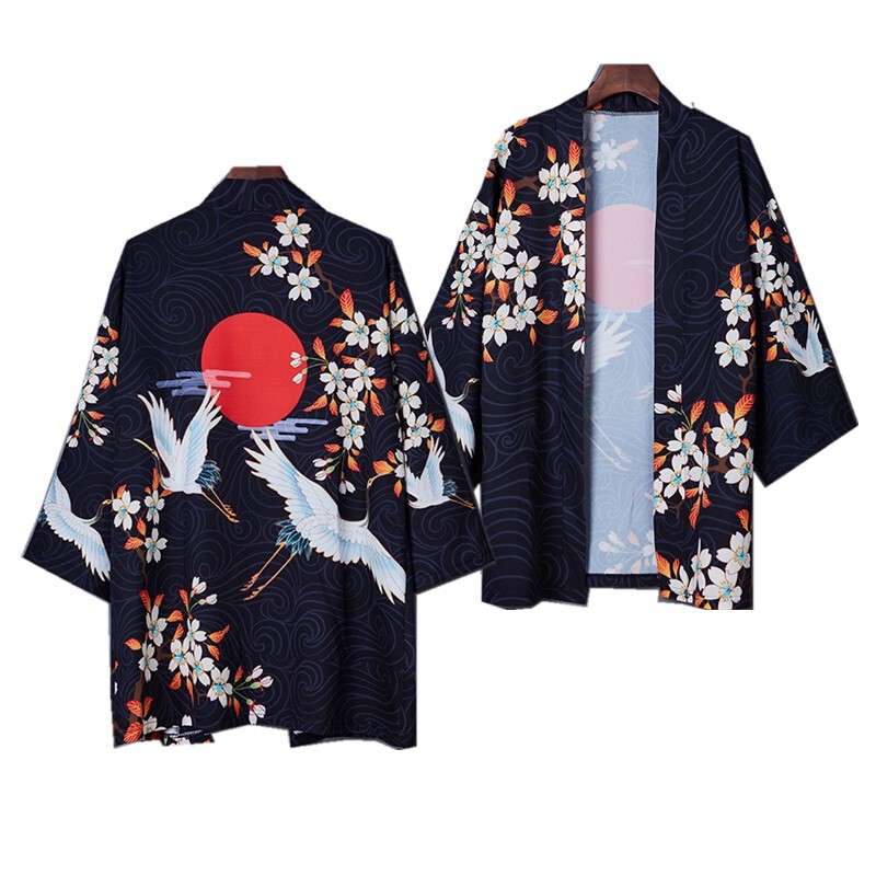 Cross-border New Crane Digital Printing Kimono Men's and Women's Trendy Cloak Coat Pajamas Cardigan