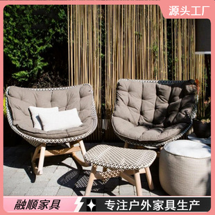 Outdoor solid wood rocking chair living room Garden Leisure balcony lazy rattan recliner rocking chair tea table combination furniture