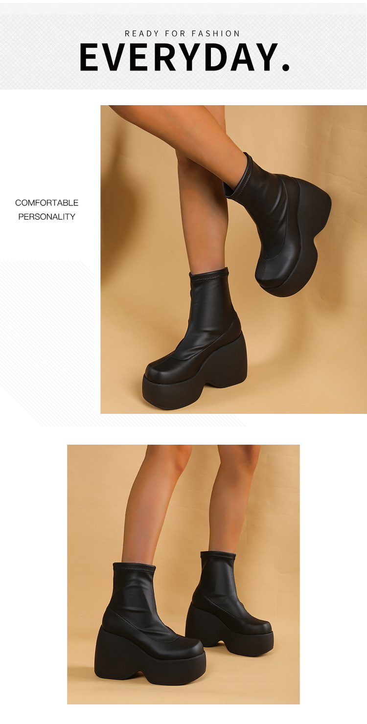 ShoeVault Plus Size Foreign Trade 2025 Spring And Autumn Thick Sole Square Toe Casual Stretch Short Fashion Martin Boots Women's_vogvips.com