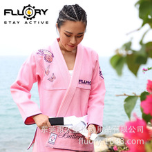 FLUORY火垒巴西柔术道服女蝴蝶刺绣BJJ GI柔道服训练柔术服粉色