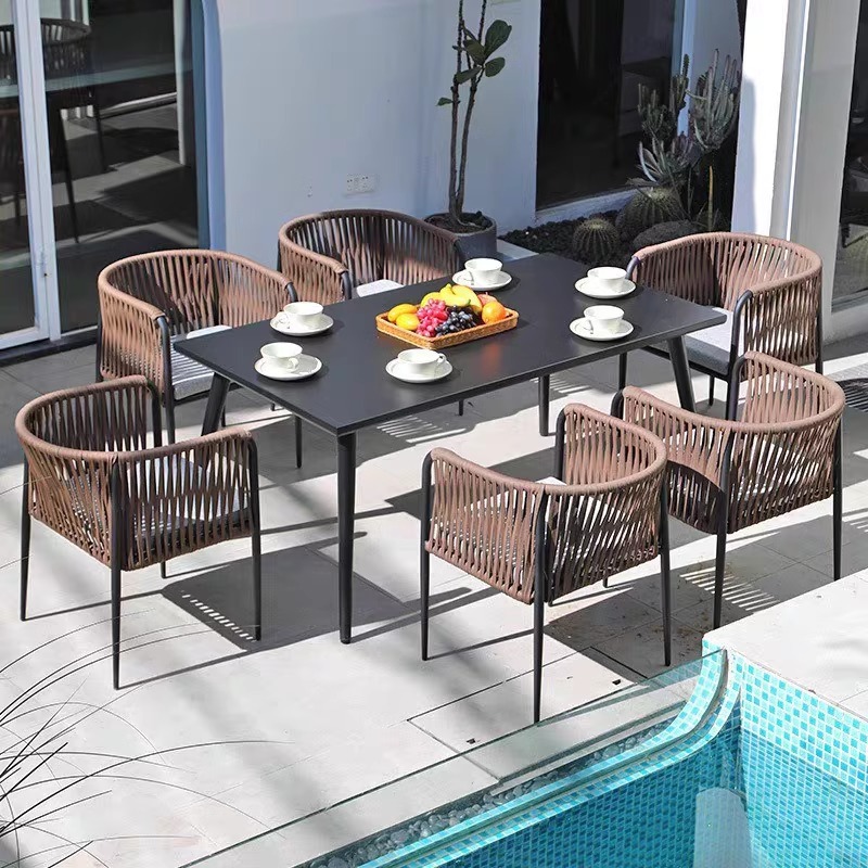 Silla de mimbre impermeable y solar al aire libre, mesa y silla al aire libre, patio, jardín, balcón al aire libre, mesa y silla de ratán de ocio, muebles combinados