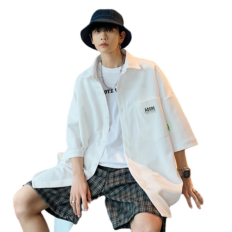 Camisa blanca de verano de los hombres 2023 nueva suelta más tamaño camisa de manga corta estilo universitario marca de moda chaqueta casual