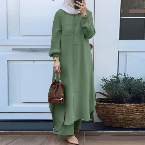 Special Muslim women's clothing, Arab-style two-piece spring and autumn long-sleeve shirt and pants set