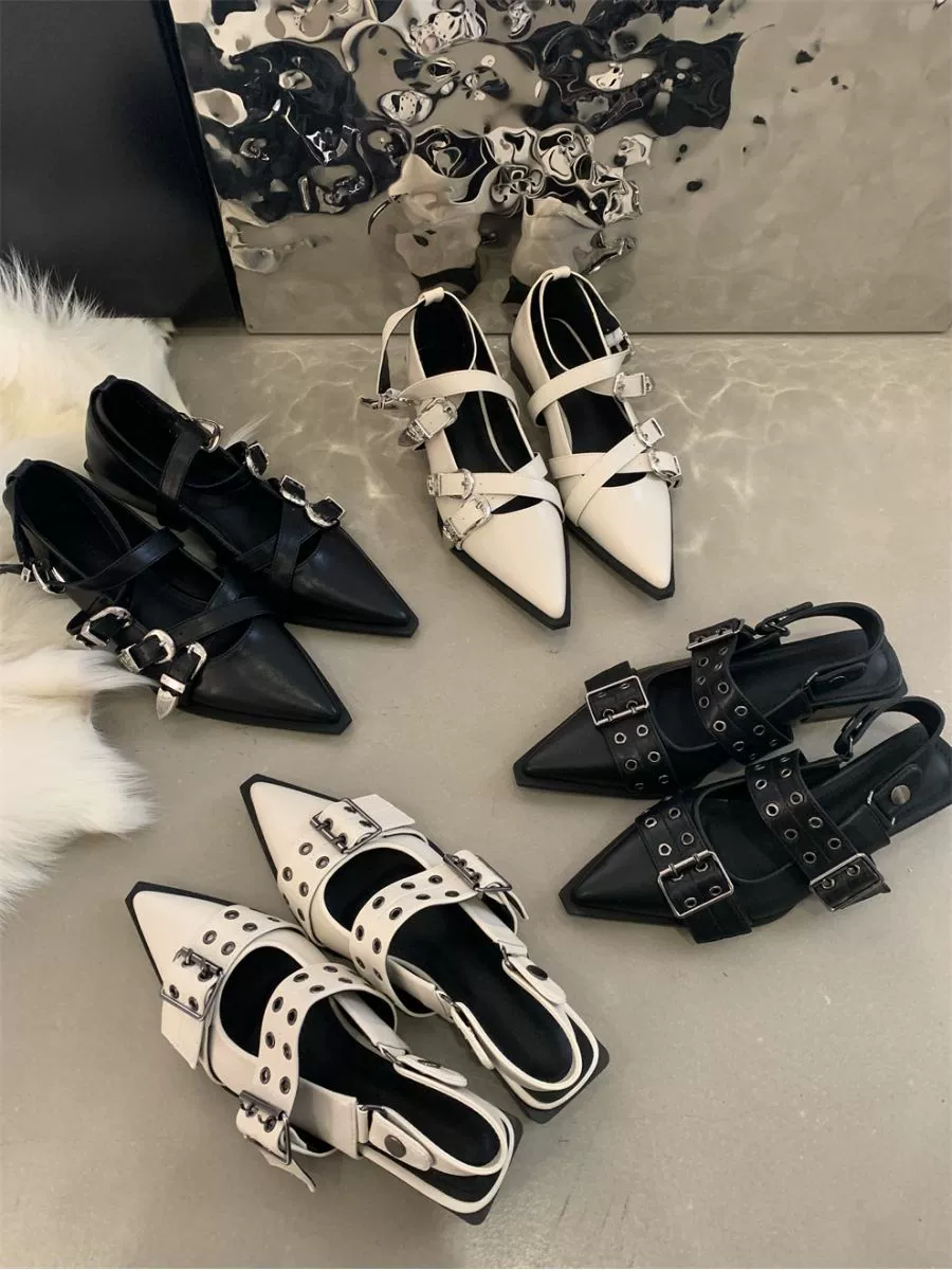 Туфли Мэри Джейн с французским острым носом Ретро британские туфли на массивном каблуке 2023 Весенне-осеннее платье Черная женская обувь Кожаная обувь