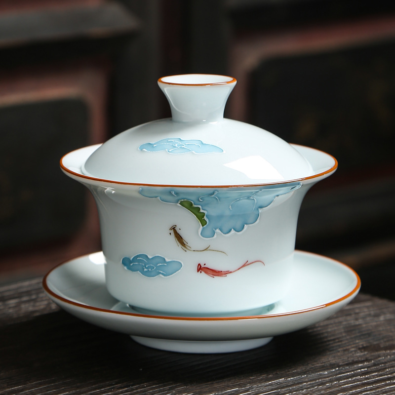 Pintado a mano en relieve Lotus Fun Cover Bowl 150ml
