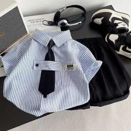 夏季男童西装套装2025新款韩版短袖衬衣儿童休闲小礼服童装潮
