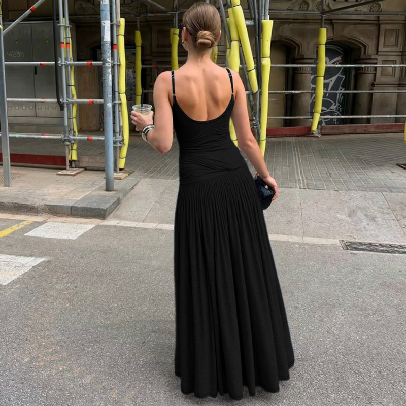 2025 verano nuevo estilo comercio exterior transfronterizo ropa de mujer vestido de tirantes sexy francés cintura delgada temperamento falda larga mujer