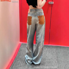 南油AC家25春夏新款牛仔裤涂鸦泼墨做旧牛仔裤宽松阔腿裤小众设计