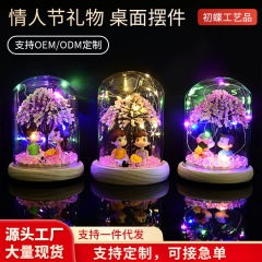 爆発的なバレンタインデーのプレゼント桜の木の透明な展示カバーのカップルの人形のガラスカバーの防塵カバーの置物の現物