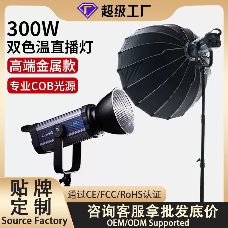 外贸专供300W直播间补光灯高清拍摄影灯直播专业补光灯柔光灯射灯