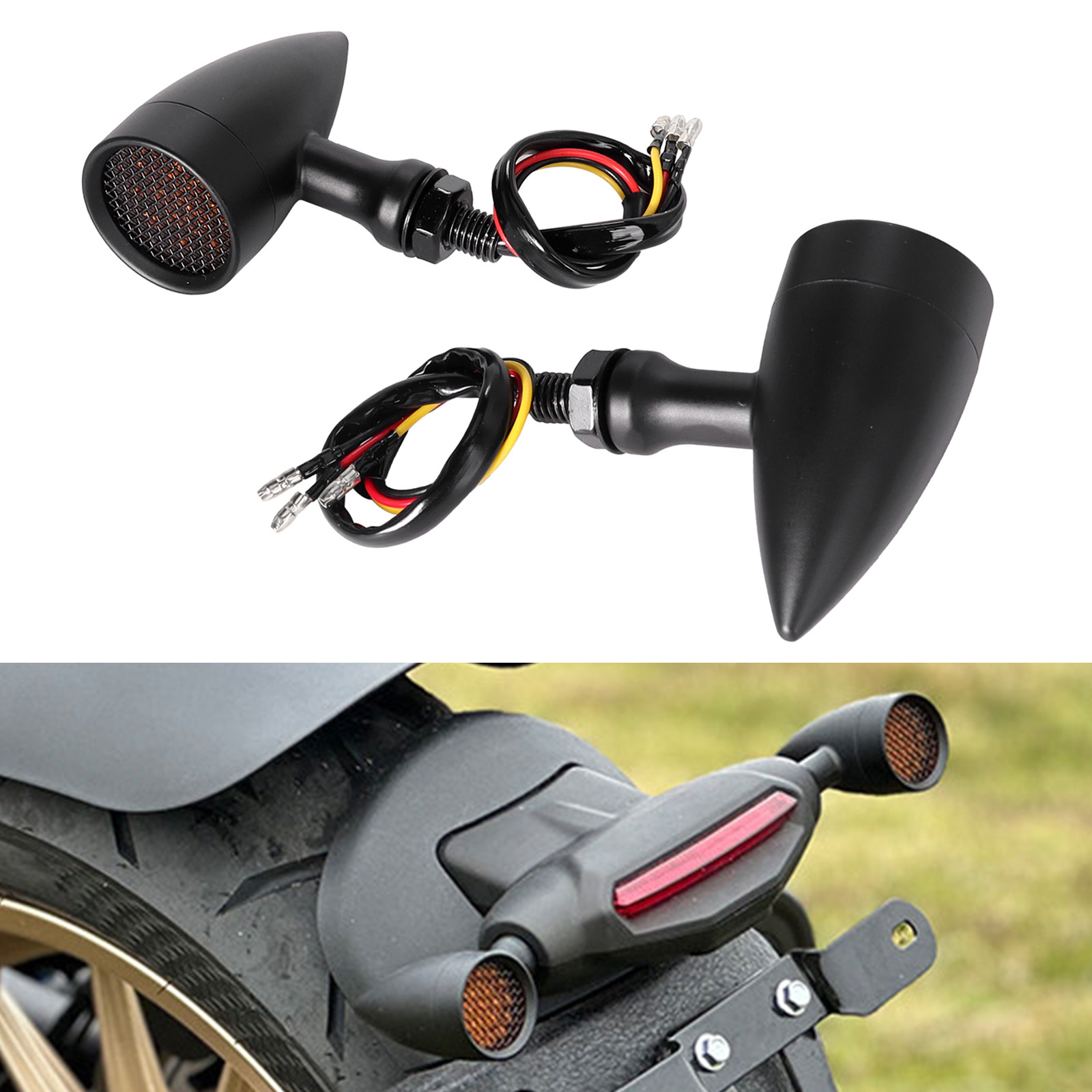 Motorcycle Retro Modified Aluminum Alloy Turn Signal Light Harley Cruiser Led Grid Bullet Turn Light