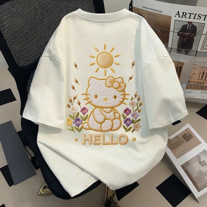 2026 New Korean Style Loose Hello Kitty Cartoon Print Short-Sleeved T-Shirt for Women, Summer Versatile Couple Tops 2026 New Korean Style Loose Hello Kitty Cartoon Print Short-Sleeved T-Shirt for Women, Summer Versatile Couple Tops