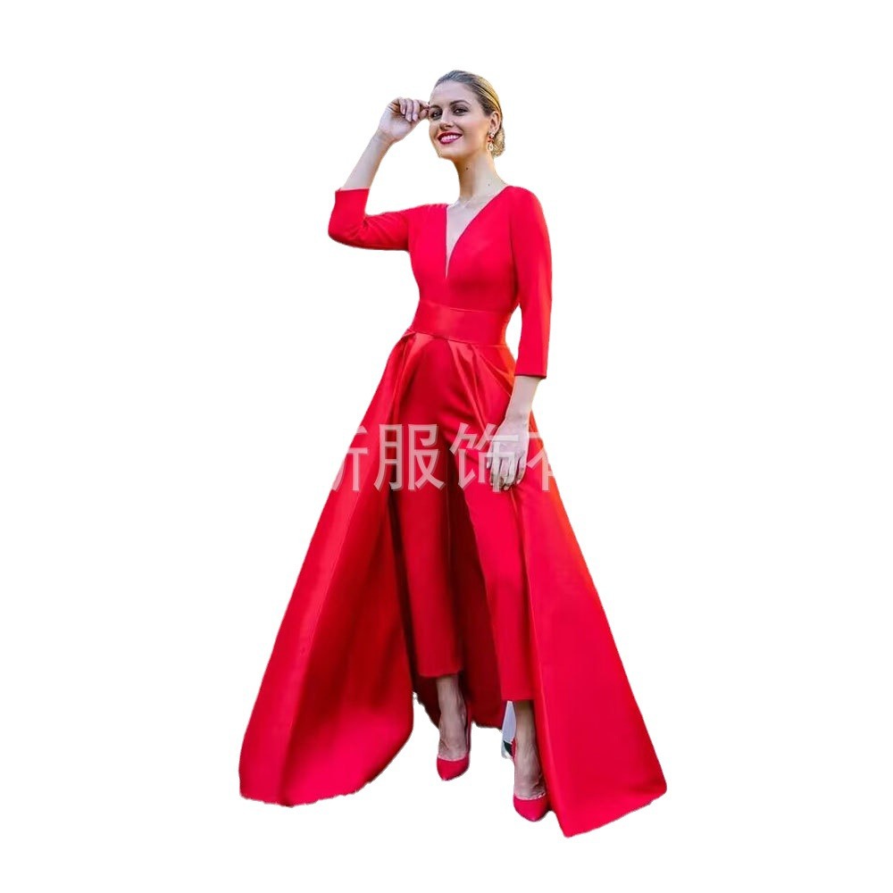 Amazon AliExpress nuevo mono con cuello en V vestido de noche con vestido desmontable pantalones formales traje vestido de fiesta