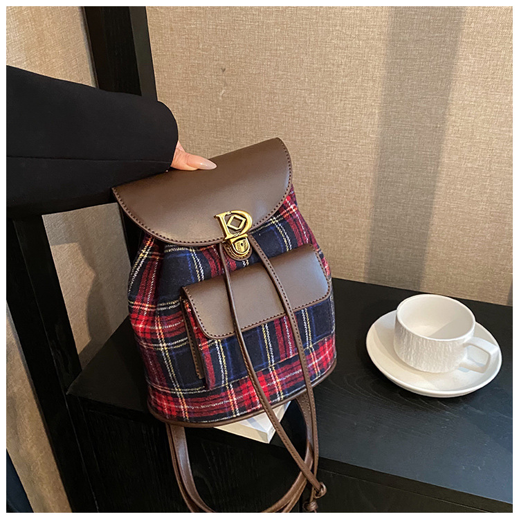 2023 New Woolen Maillard Retro Style Double Shoulder Small Package Women's Bag Single Shoulder Bag Cross Shoulder Handheld Contrast Color Bucket_voghion.com