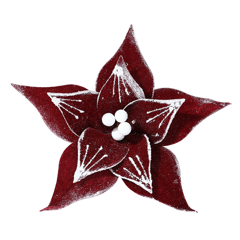 Adornos Navideños de Flores de Terciopelo Sintético con Efecto Nevado, Estilo Nuevo, para Decoración Navideña, Venta al por Mayor