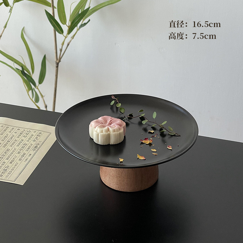 黑色高脚茶点盘茶几零食摆放盘高级感锈钢果盘点心糖果盘甜盘|undefined