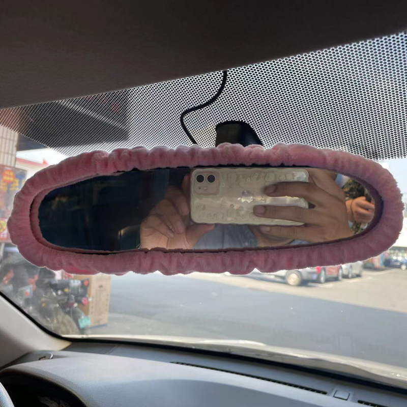 Transfronteriza fábrica directa de Amazon automóvil interior de automóvil cubierta de espejo retrovisor masculino y femenino espejo de peluche super suave image 3