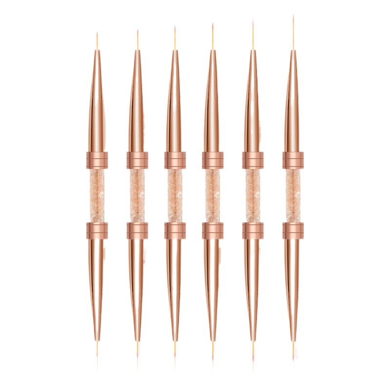 Cross-border caliente 6 piezas de oro rosa de doble cabeza pluma de dibujo de uñas de gama alta pluma de pintura de uñas con diamante