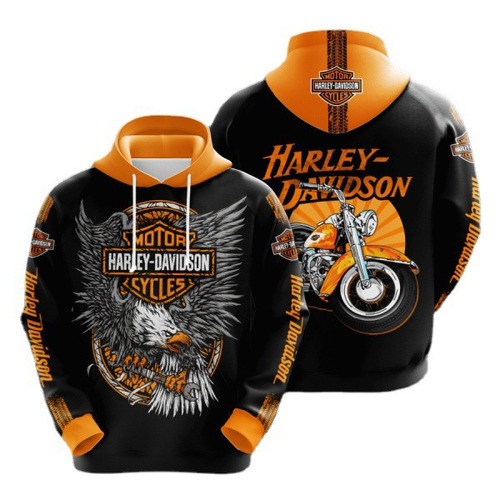  European and American Cross-border New Men's Harley Motor 3D Digital Printing Hooded Sweatshirt