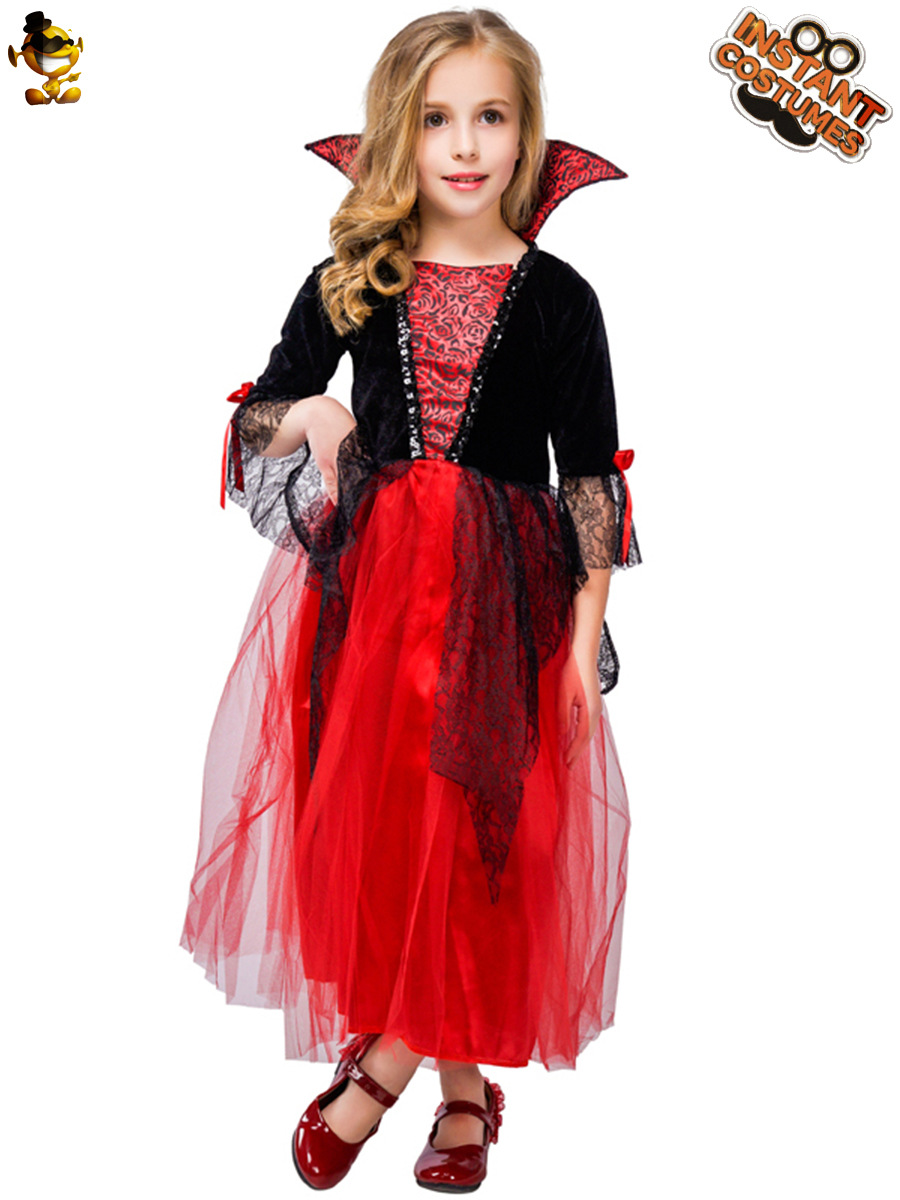 Halloween Cosplay traje mascarada partido traje de los niños traje de rendimiento horror niña vampiro