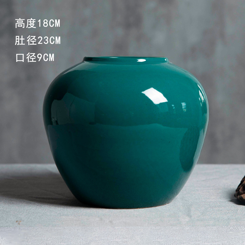 景徳鎮の陶磁器の花瓶の置物の客間の生け花の新しい中国式の玄関の装飾品の花器の復古の太い陶缶の植木鉢|undefined