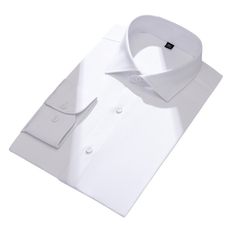 Camisa blanca profesional de manga larga para hombre, estilo francés con cuello Windsor, de fibra de bambú, corte ajustado, sin planchado y transpirable.