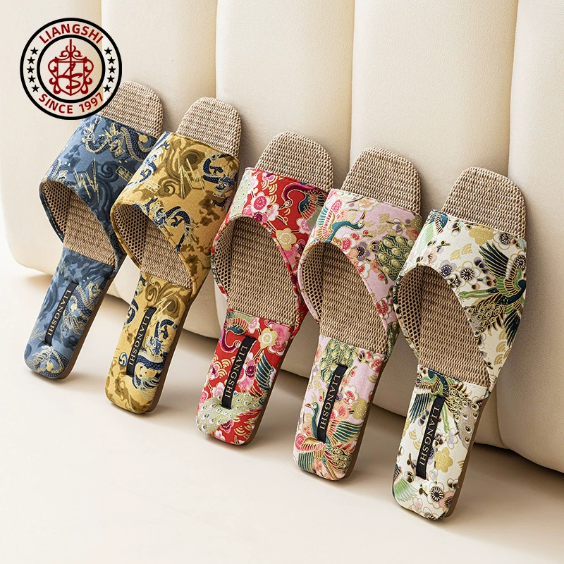 Новые мужские и женские домашние тапочки Liang's весенне-летнего китайского стиля на резиновой подошве для использования в помещении, льняные тапочки с открытым носком.
