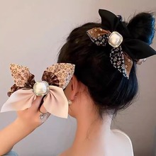跨境爆款镶钻珍珠蝴蝶结大肠发圈小清新时尚简约个性高档发绳发饰