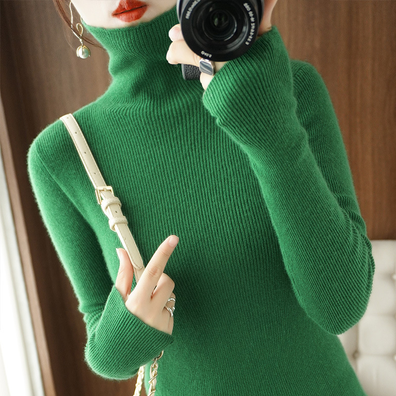 Autumn and Winter New Pile-Neck Knit Sweater, Slim-Fit High-Neck Sweater for Women, Tight-Fitting Base Layer Candy-Colored Inner Sweater for Women