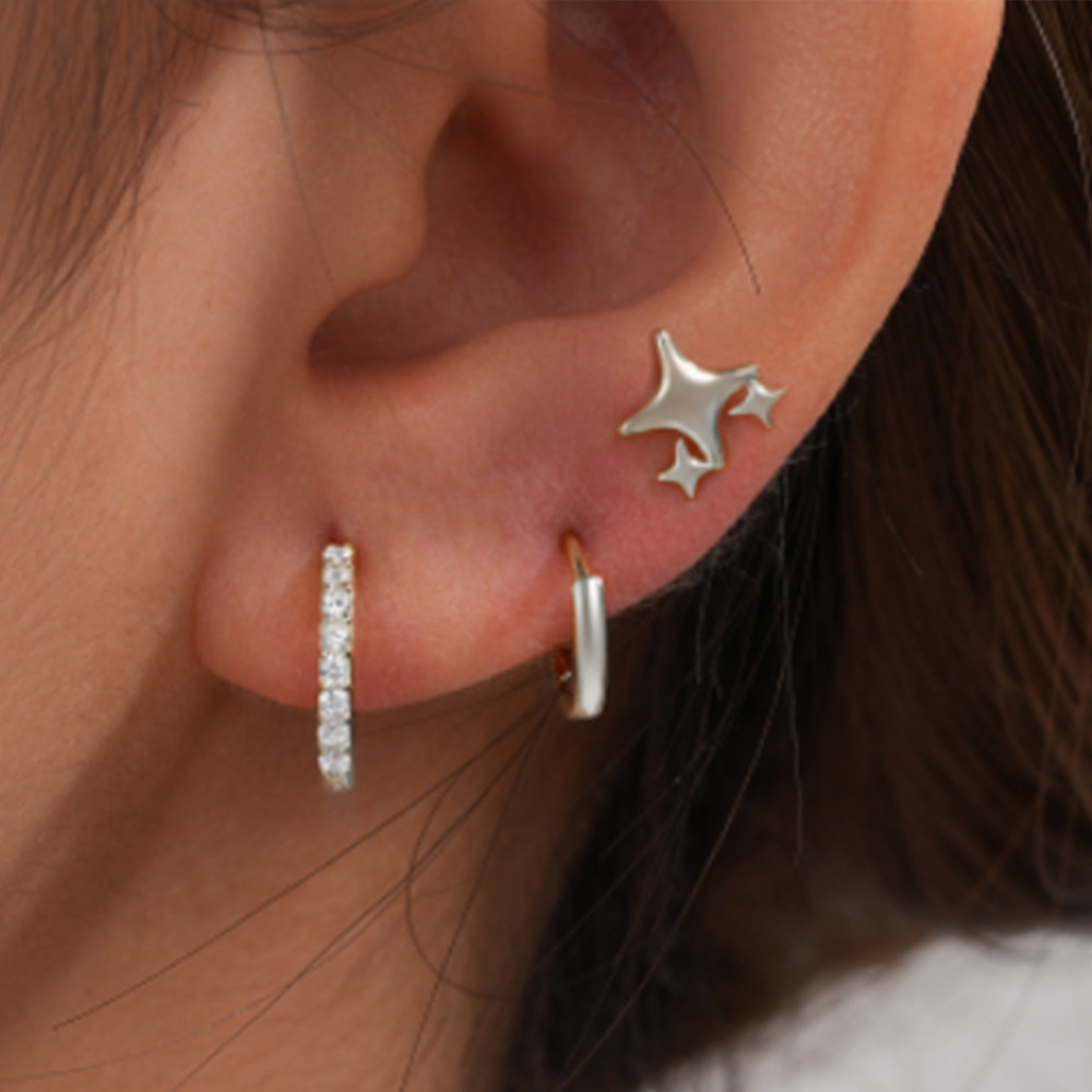 3g Weight Hoop Earrings, Ear Studs Classification 1 Set Quantity Daily Occasion 925 Sterling Silver Material Star, Butterfly Pattern Women's Gender Plating Design Simple Style Style 1 Set 925 Sterling Silver Star Butterfly Hoop Earrings Ear Studs 44