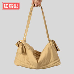 日系轻便纯色蝴蝶结单肩斜挎包羽绒棉手提包女大容量手提包工厂