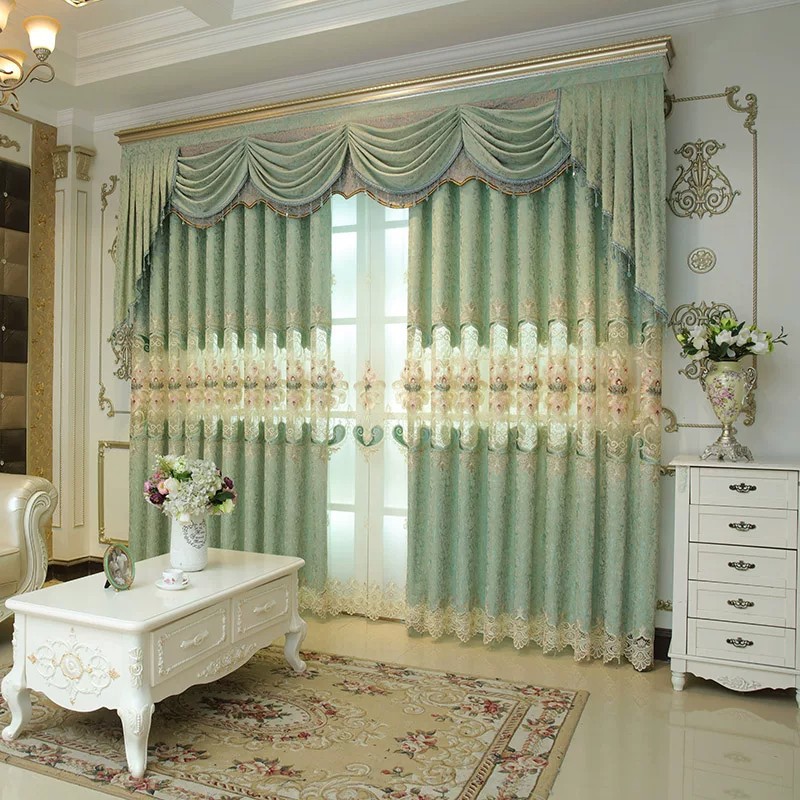 Cortinas bordadas de Chenier de estilo europeo, dormitorio de la Sala de estar, cortinas de productos terminados sombreadas de alta gama, cortinas de ventanas flotantes atmosféricas de lujo ligero