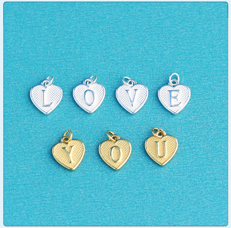 8.1*9.4mm Jewelry Making Size DIY Jewelry Accessories Classification 1 Piece 1 Set 8.1*9.4mm 925 Sterling Silver Letter Heart Shape Pendant