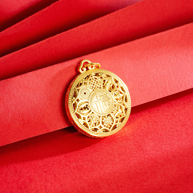 Herencia de oro de arena antigua, brújula de ocho tesoros, collar de bendición, estilo chino hueco, retro, marea nacional, joyería de aleación de cobre al por mayor