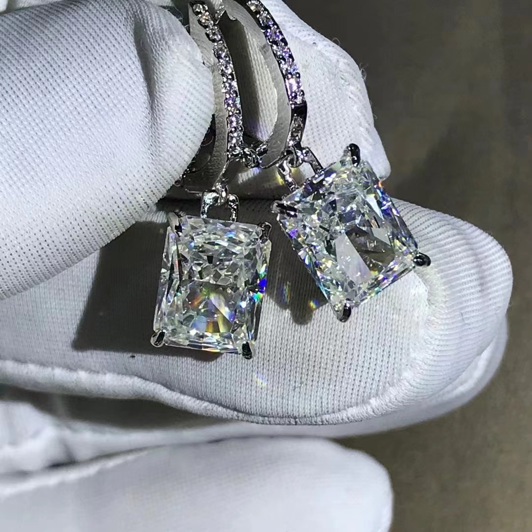 Aretes Colgantes con Diamante de Alto Carbono de Plata 925 Galvanizado
