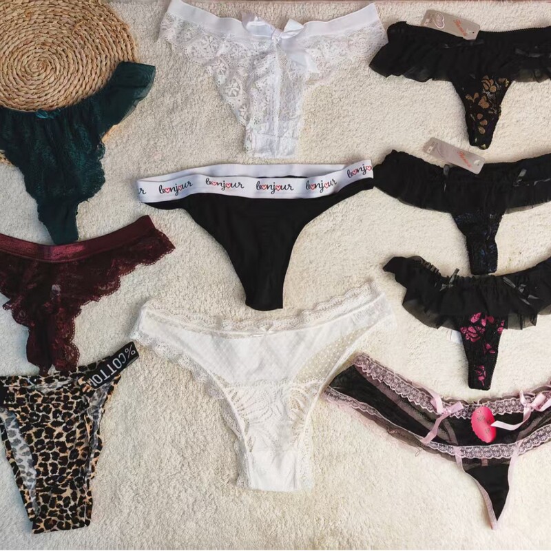 Cross-Border Foreign Orders European and American Mixed Low-Waist T-Pants Ice Silk Seamless Sexy Underwear Women's Fashion Thong Special Price
