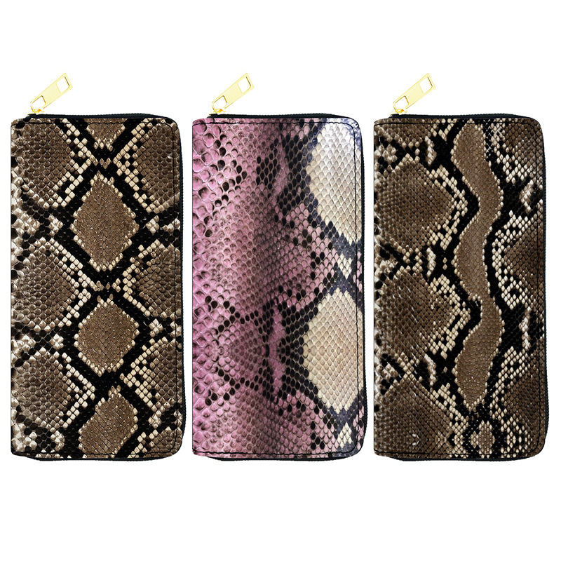 Spot European and American snake leopard PU wallet ladies long single pull bag wallet password bag factory Yiwu Wholesale