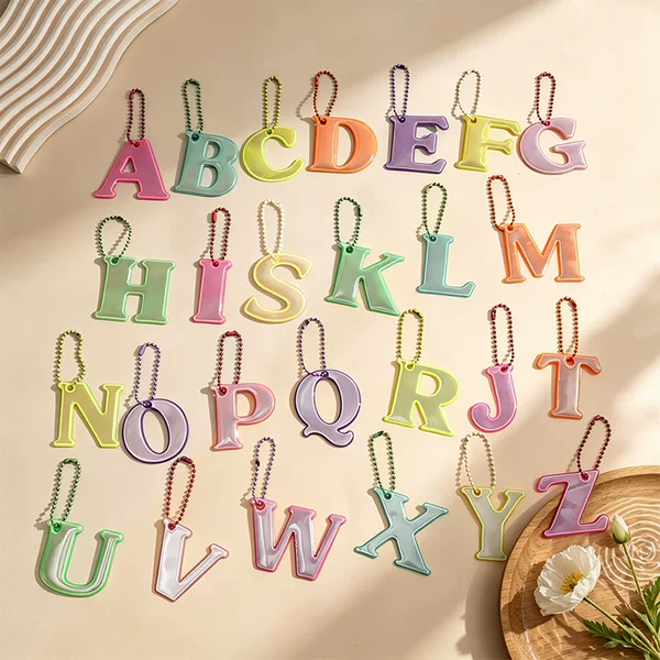 Bright Reflective 26 English Letters Collection Warning Pendant Cycling Backpack Pendant Night Logo Keychain Pendant