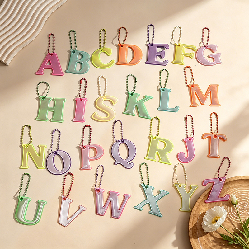 Bright Reflective 26 English Letters Collection Warning Pendant Cycling Backpack Pendant Night Logo Keychain Pendant