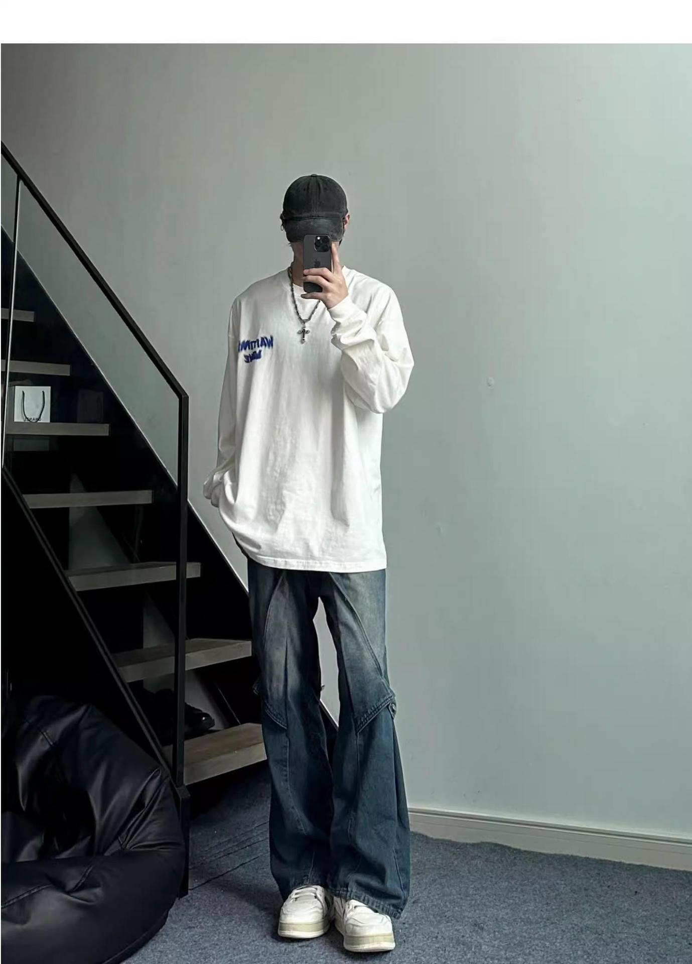 boy Black Cargo Jeans For Men, Design Sense Deconstructed Pants, European And American High Street Tall Flared Pants_voghion.com