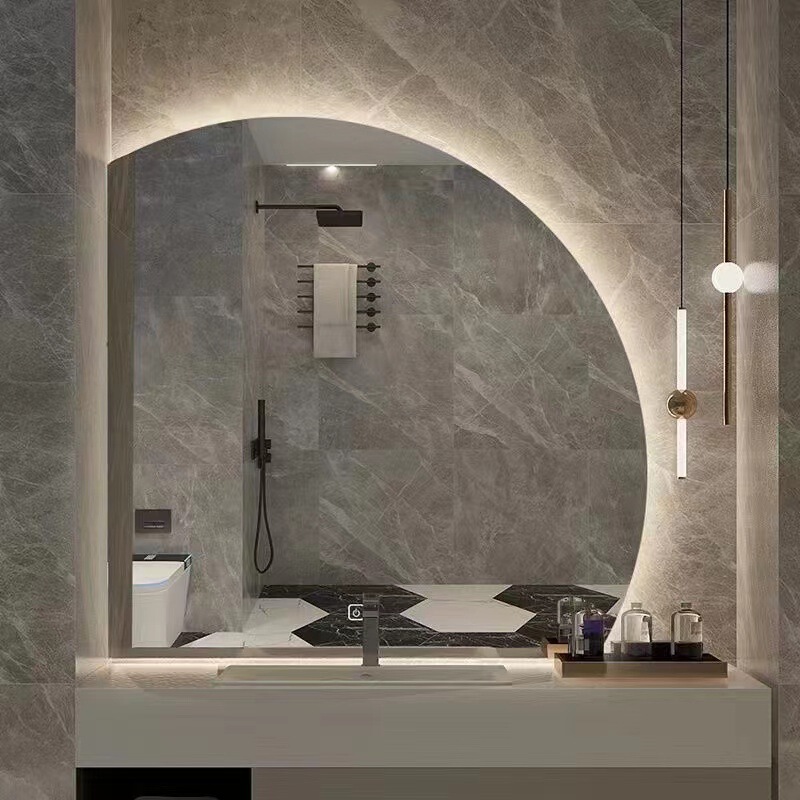 Bathroom smart mirror shaped semicircle luminous dressing table wall-mounted toilet with lamp led bathroom mirror