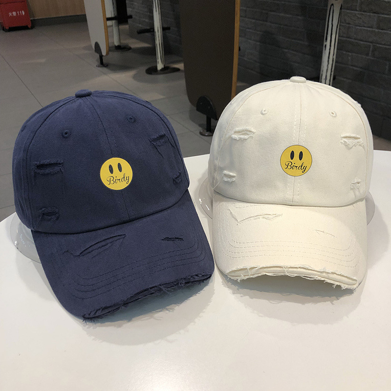 Sombreros de moda sonriente sombrero de béisbol letras estampadas en caliente agujeros primavera y verano sombrero de béisbol callejera de moda con sombrero de sombra