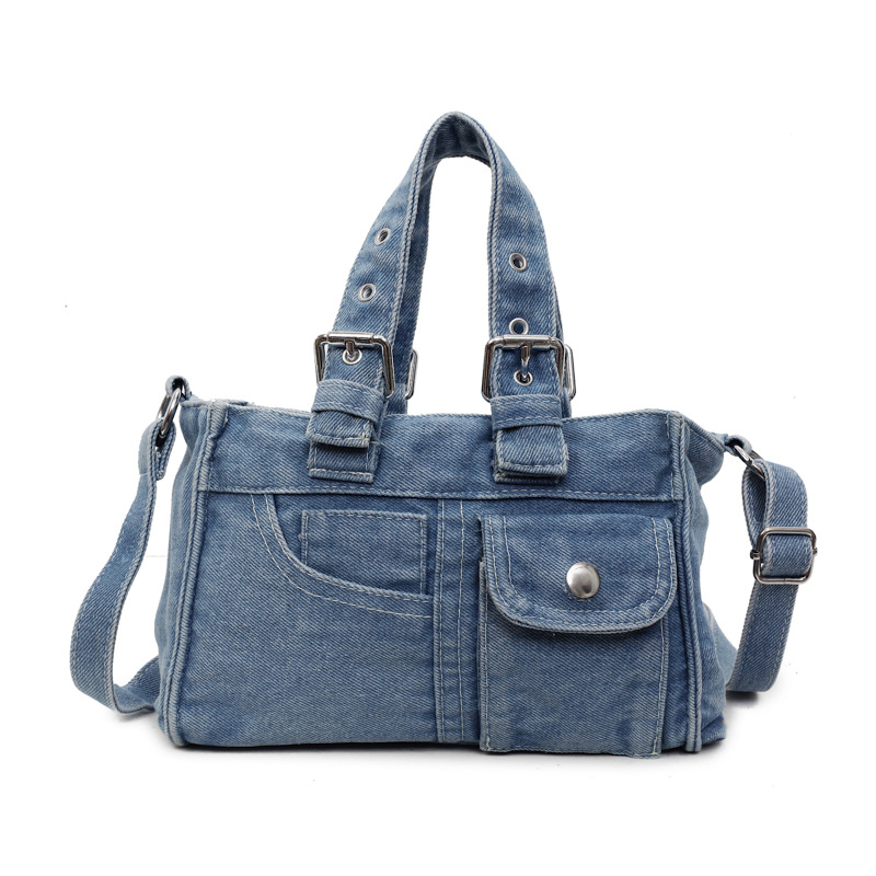 Bolso de mano de jeans retrógrado francés para mujeres nueva alta calidad de alta capacidad para hacer la vieja textura mochila de hombro