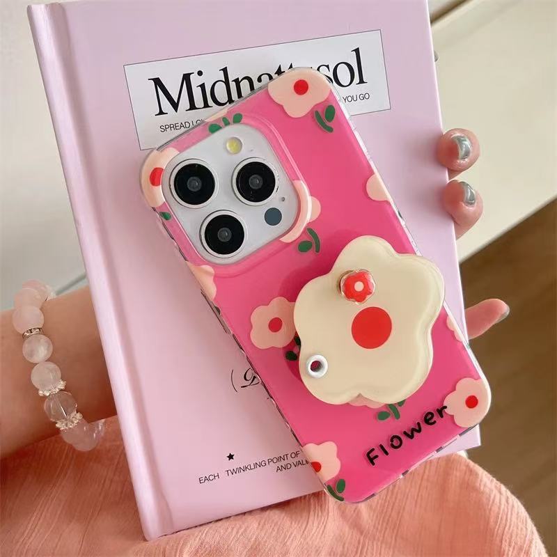 Estilo coreano ins flores rosas para 16ProMax soporte de espejo iphone14/15 funda para teléfono móvil Apple 13 mujer